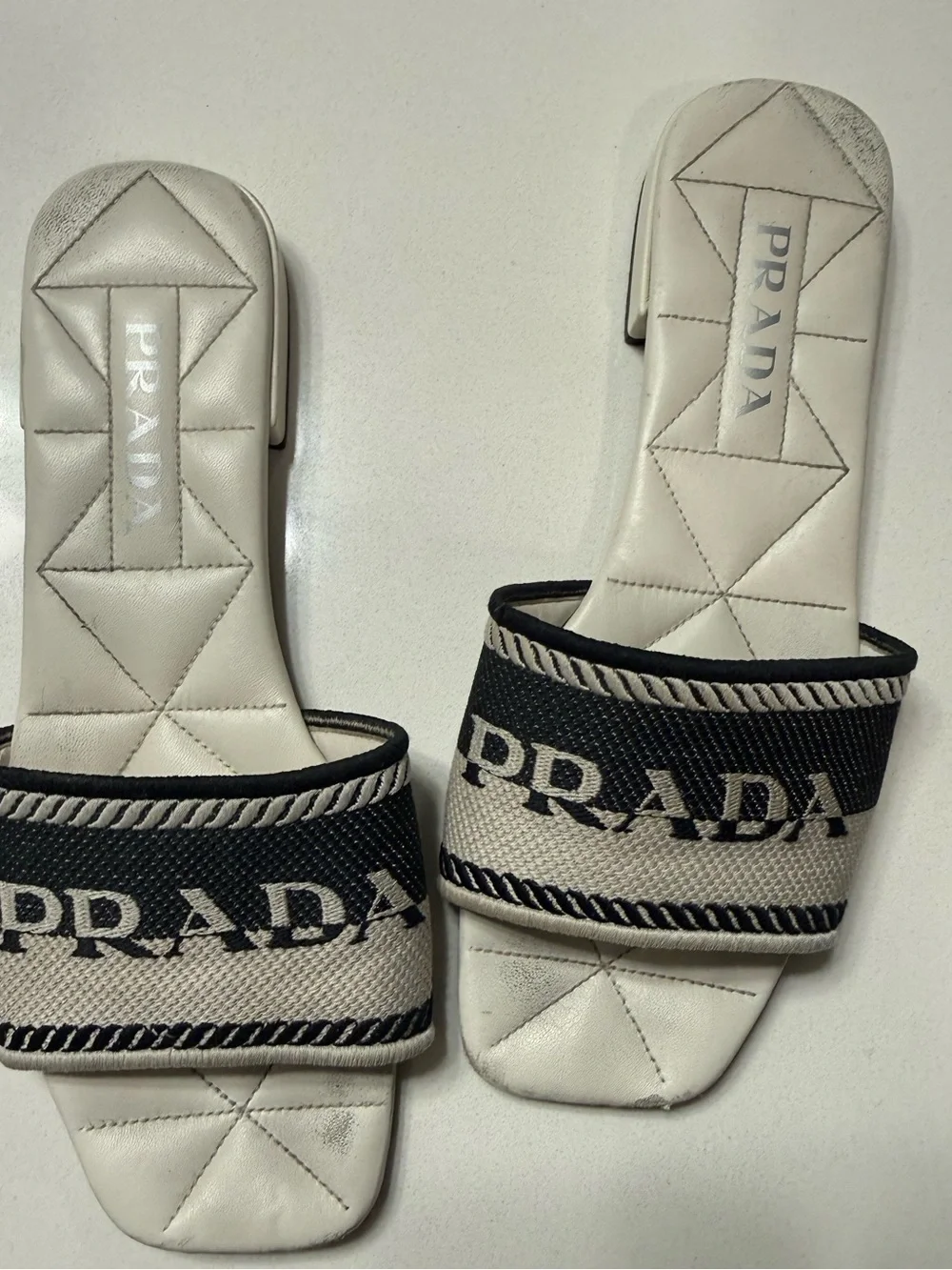 Prada Black and White Logo Slide Sandals